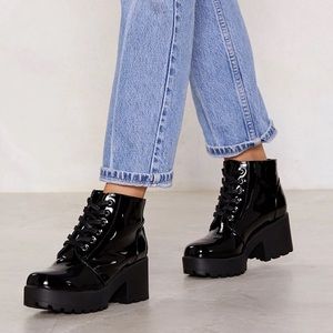 Nasty Gal Patent Faux Leather Block Heel Boots